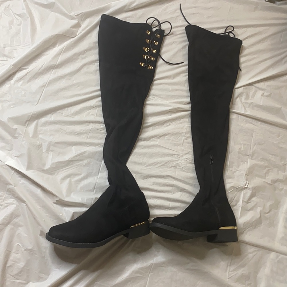 Black thigh high boots